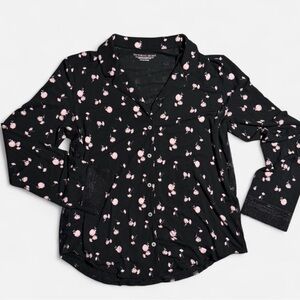 Victoria's Secret Black Floral Button-Up Pajama Top - Pink Blossom Print